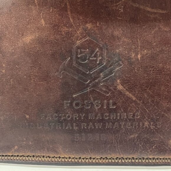 Distressed Fossil Leather Zipper Pouch Purse Wallet 54 Factory Machines 51248 - Picture 2 of 11